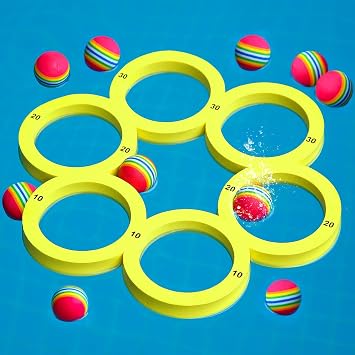 Hiboom Pool Game with Score, Combo Foam Pool Floats with 10 Colorful Tossing Balls, Toss Game Swimming Party Toys Accessories for Family Par, Dive RingsRound,Yellow