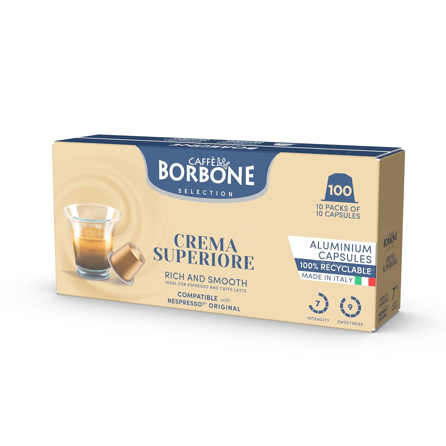 Caffè Borbone Crema Superiore Aluminum Capsules Compatible with Nespresso Original Machines, Medium Roast, 100 Count