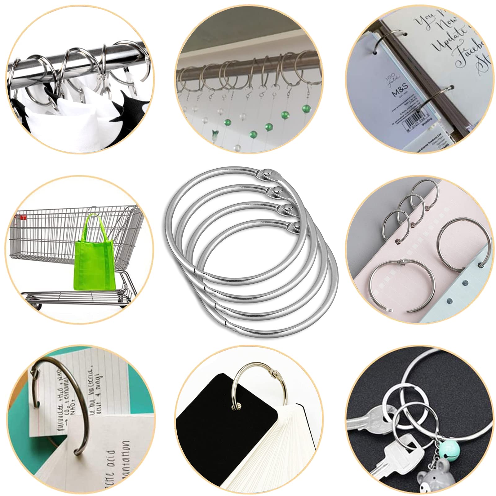 COMNICO 24 stuks douchegordijnringen, haken van kunststof, C-vormige douchegordijnhaken, ringen, wit, transparant, sterke stabiele haakhangers voor thuis, hotel, badkamer, douche