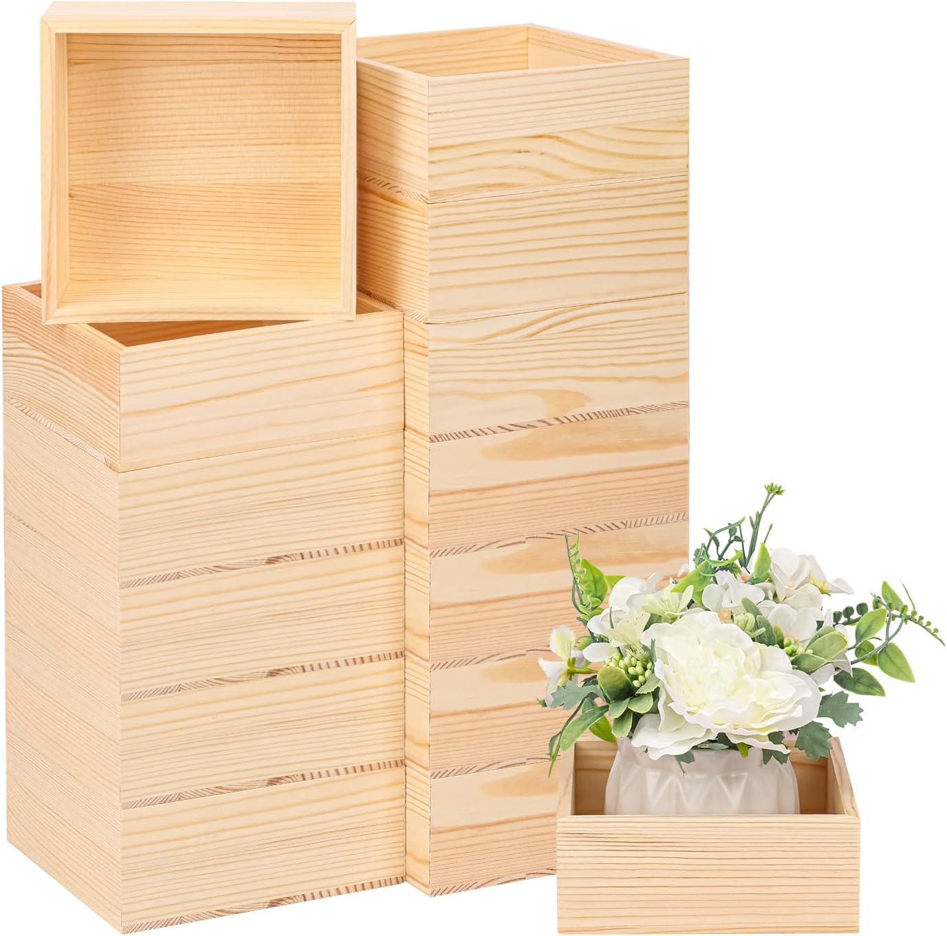 14 Pack 6 x 6 Inches Unfinished Wooden Boxes, Small Unfinished Square Wood Box Bulk, Small Wooden Box for Art DIY, Jewelry Storage, Home Decor, Succulent Plant Pot