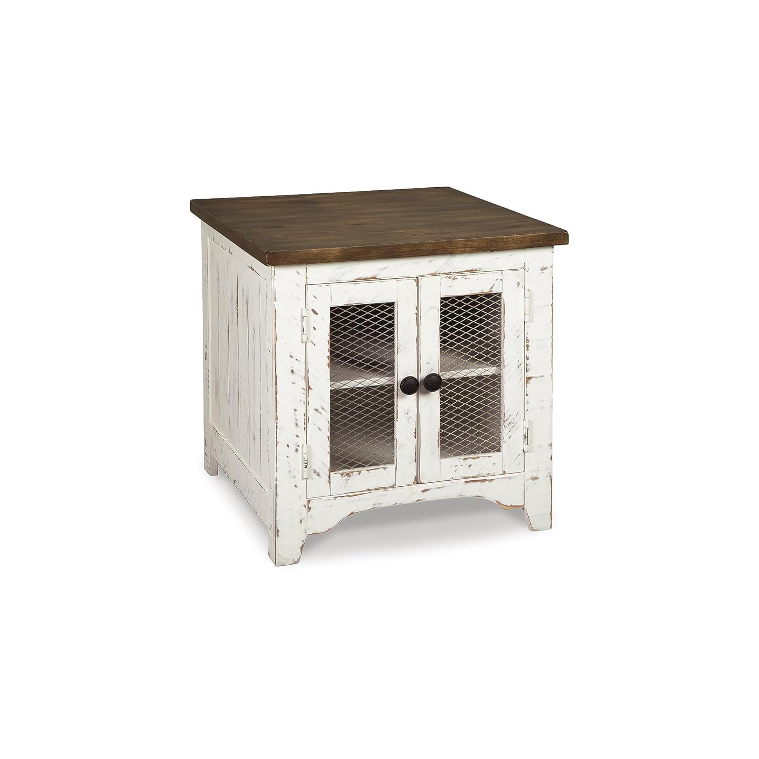 Signature Design by Ashley Wystfield Farmhouse End Table with Storage Distressed White Brown Finish