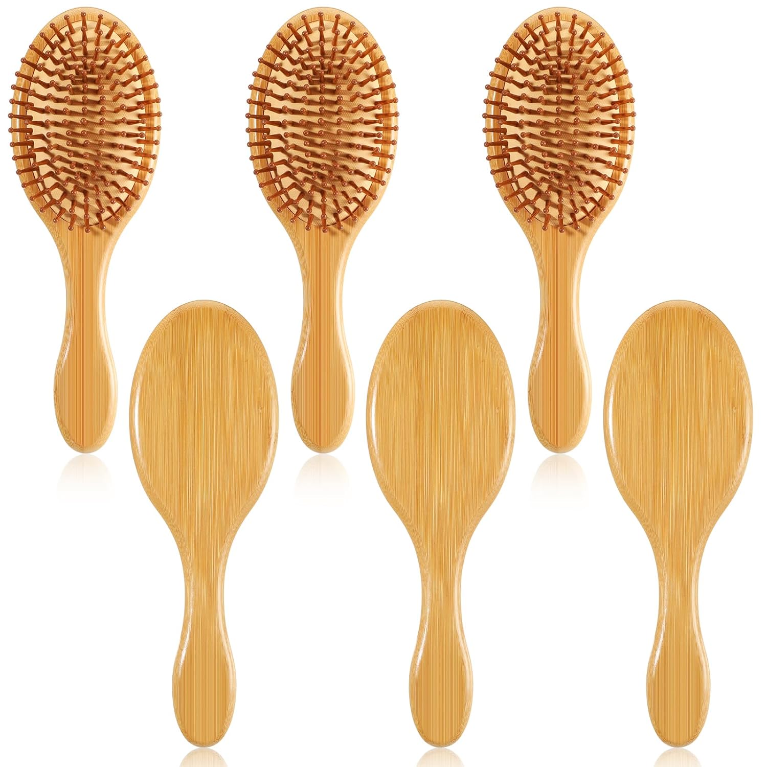 12 Pcs Bamboo Hair Brush Bulk Natural Wooden Paddle Brush Round-tipped Bamboo Bristles Detangling Brushes, Lightweight Massage Anti Static for Women Men and Children for Hair Growth (Oval)