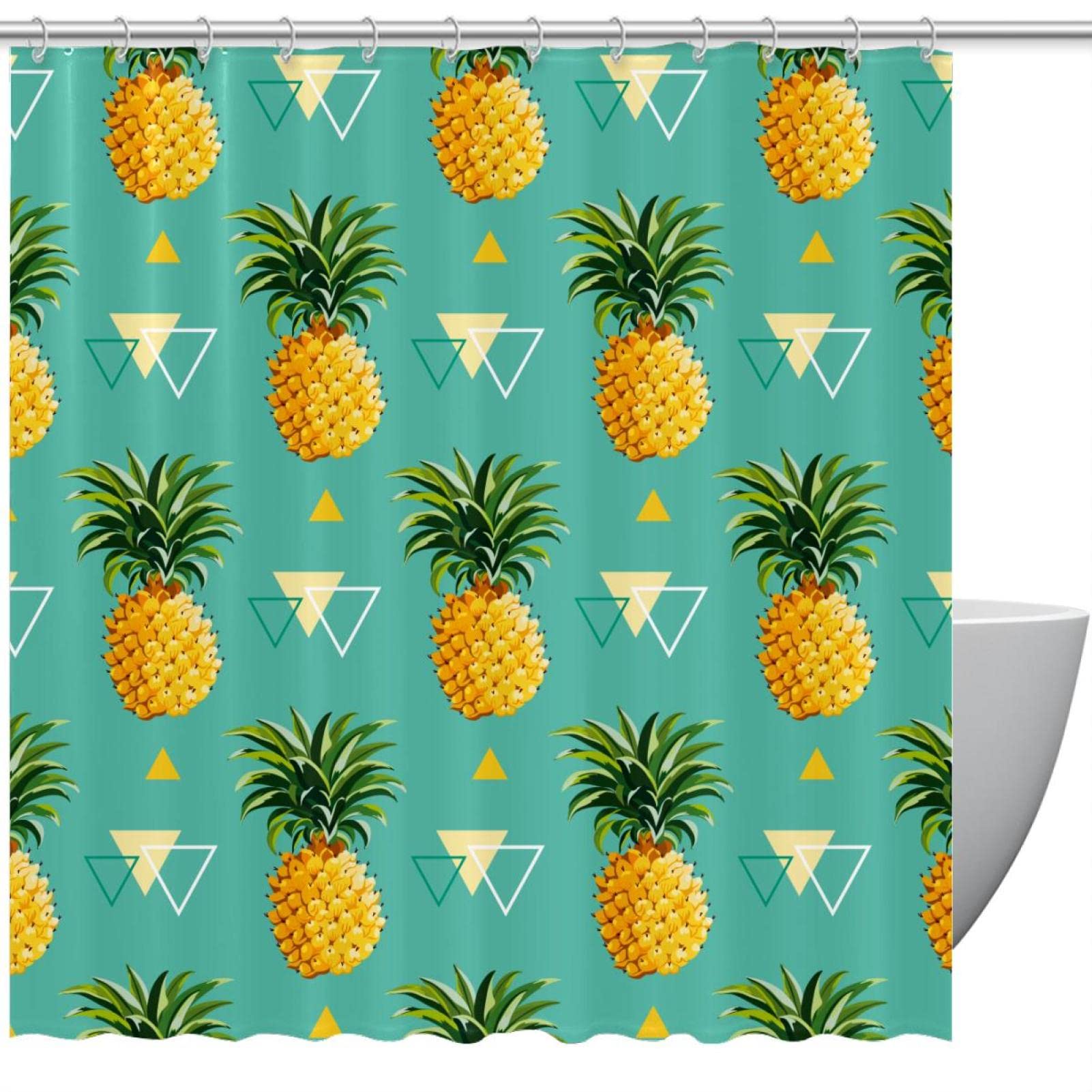 Rideau de douche ananas vert 152x182 cm imperméable et lavable avec ses 12 crochets