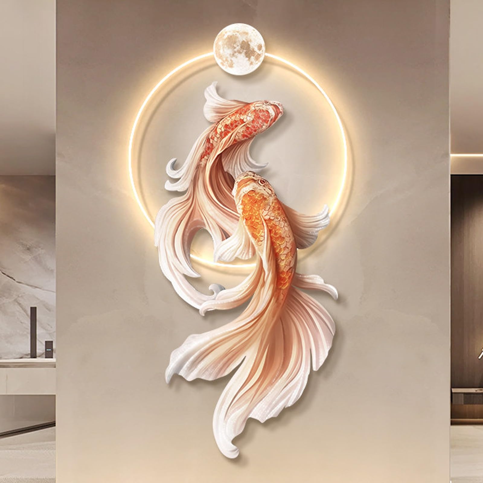 Cmycyddply B 3D Koi Fish Wall Art With Led Light Feng Shui Glowing Wall Decor