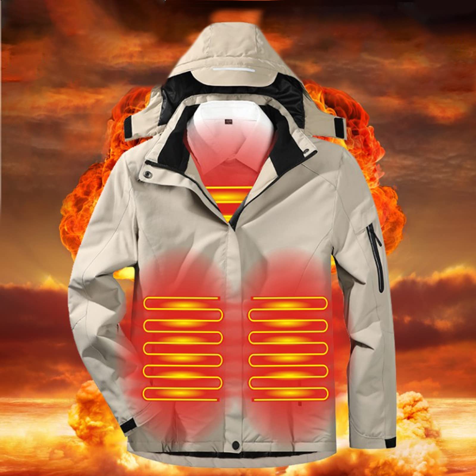 Generisch Chubasquero ligero para mujer Charging Soild Hat Chaquetas Senderismo Calefacción con Área Desmontable Chaquetas de Terciopelo Calefacción USB Cálido 3 Color a Prueba de Viento