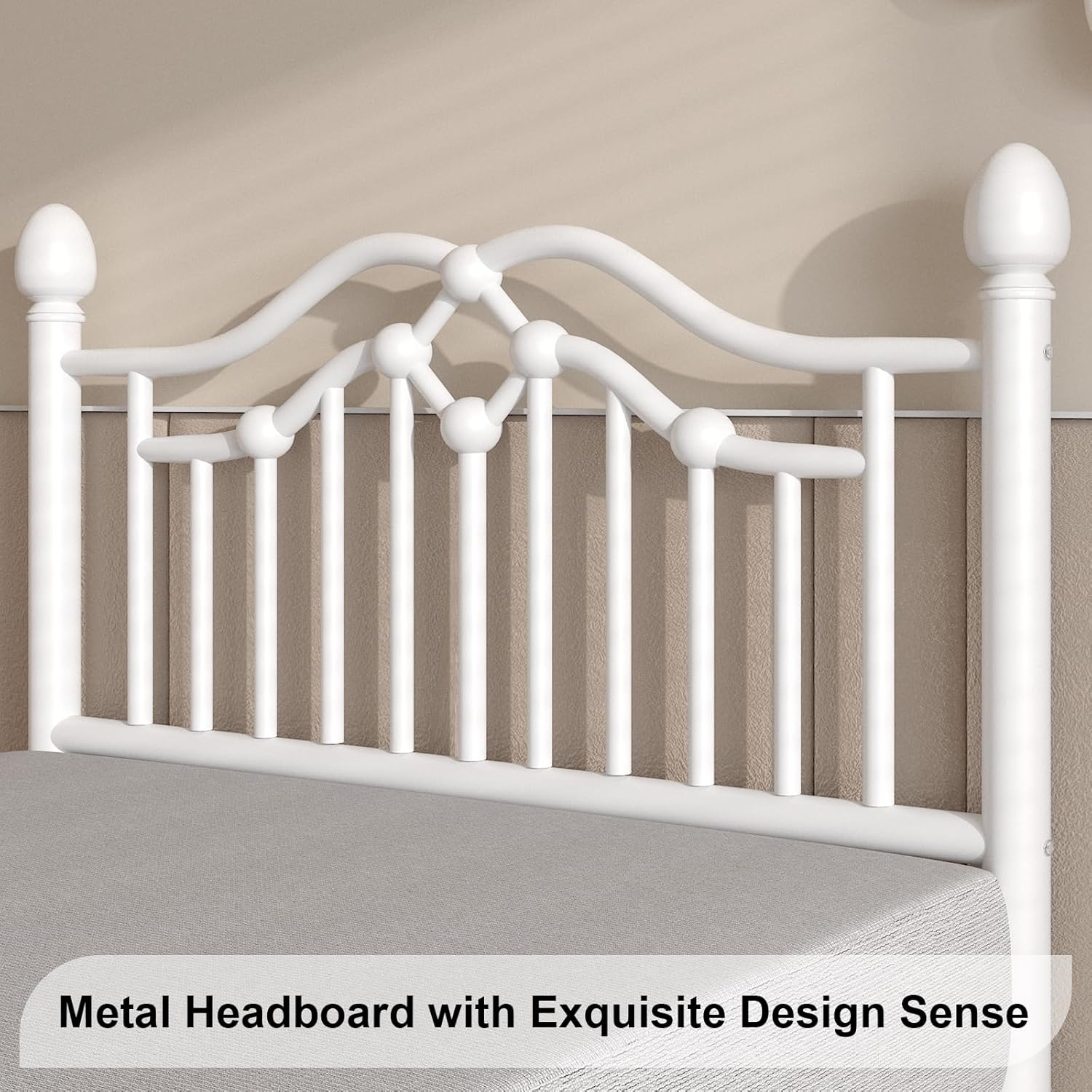 Twin Bed Frame with Headboard and Footboard, Modern Metal Platform Bed Frame for Kids, Support Up to 800LBS, No Box Spring Needed, Noise Free, Easy Assembly, White - Image 4