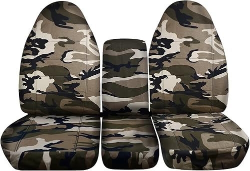 Miniatura 7 de Compatible con fundas de asiento de camión Dodge Ram Camo 1994-2002 (2. generación) (banco dividido 402040) con consola central, parte delantera