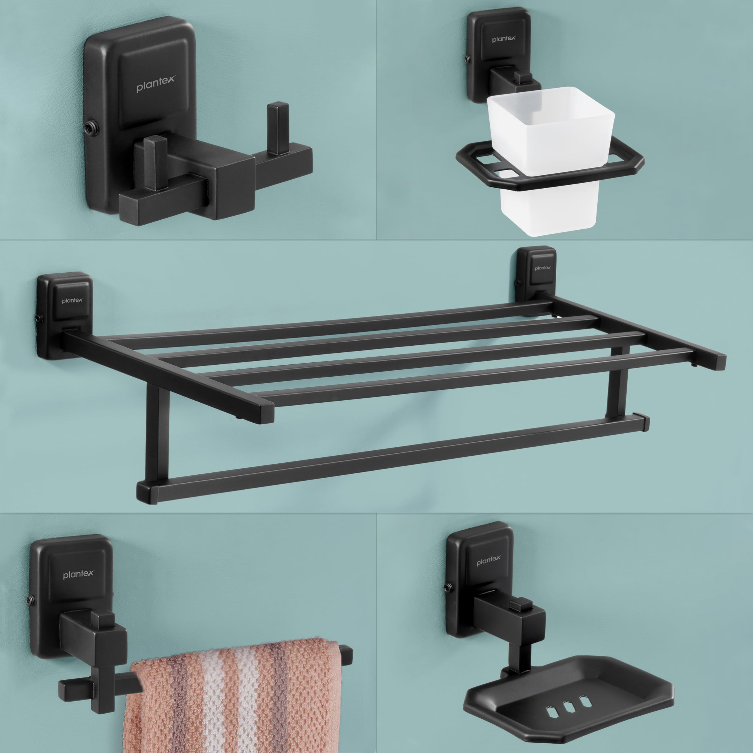 Plantex 304 Grade Stainless Steel Bathroom Accessories Set of 5 - Towel Stand/Napking Holder/Soap Holder/Toothbrush Holder/Robe Hanger - Darcy (Black) (B0CJNM8PJ9) Amazon Price History, Amazon Price Tracker