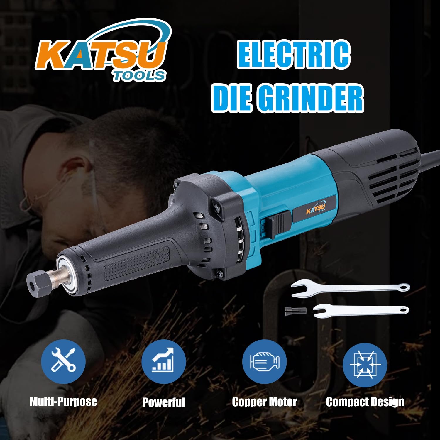 KATSU Tools Meuleuse Droite Électrique 600W, Pinces 6mm et 1/4", Polissage, Gravure, Sculpture 101729