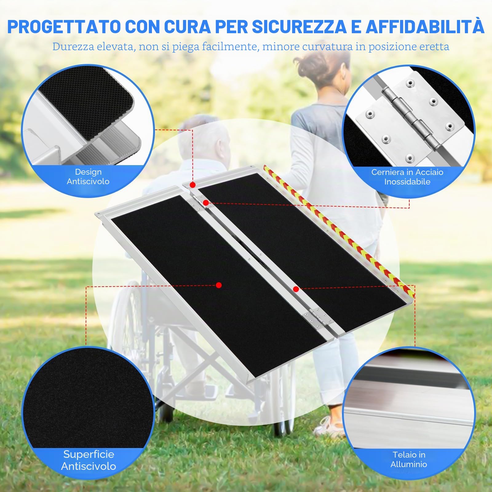 VELPAX Rampa per sedia a rotelle, 92 x 72 cm, in lega di alluminio, per porta, scale, sedia a rotelle