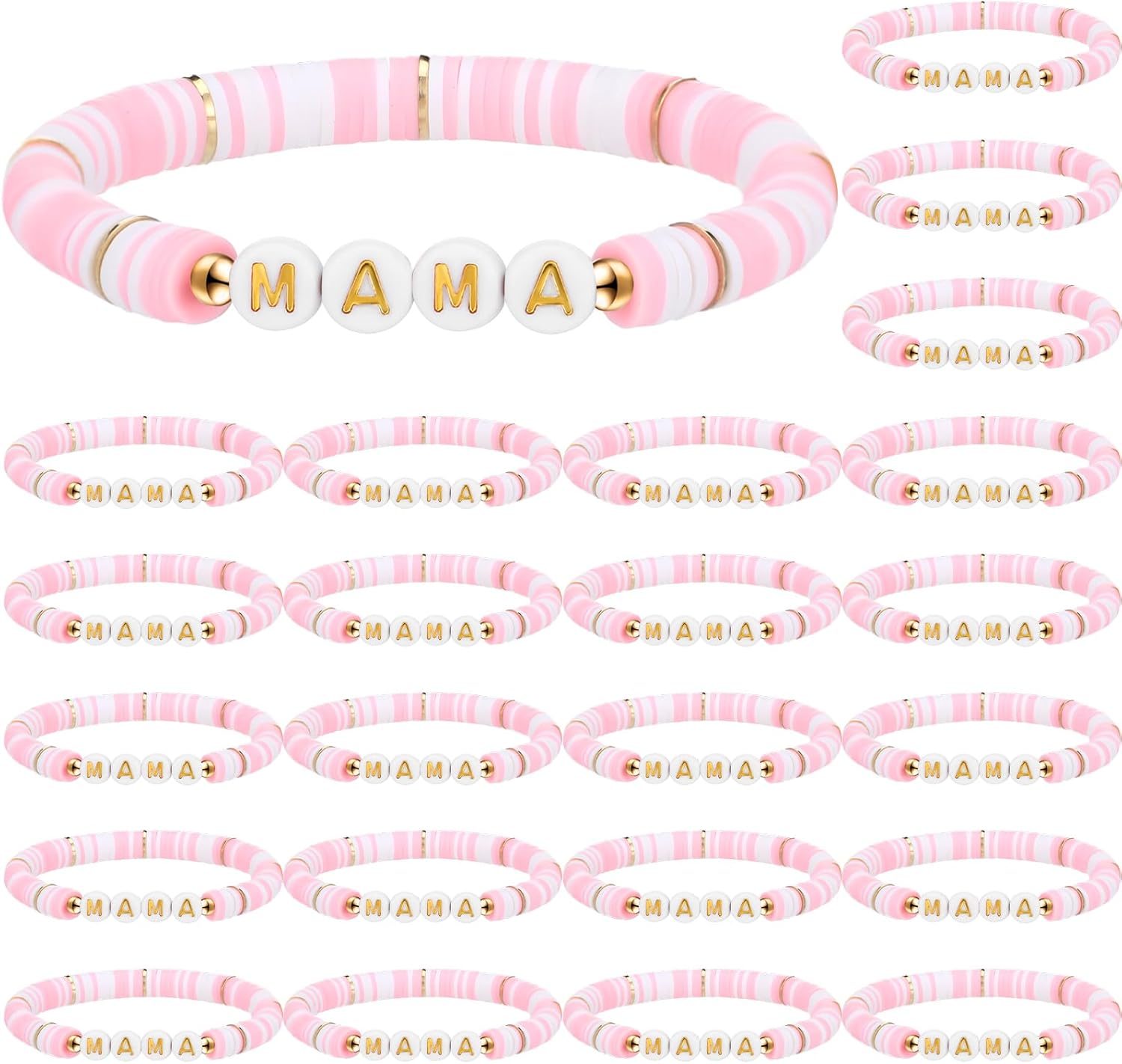 Huquary 24 Mothers Day Bracelet Gifts Bulk Mama Clay Bracelets for Church Women Mom Group Mothers Day Party Favors