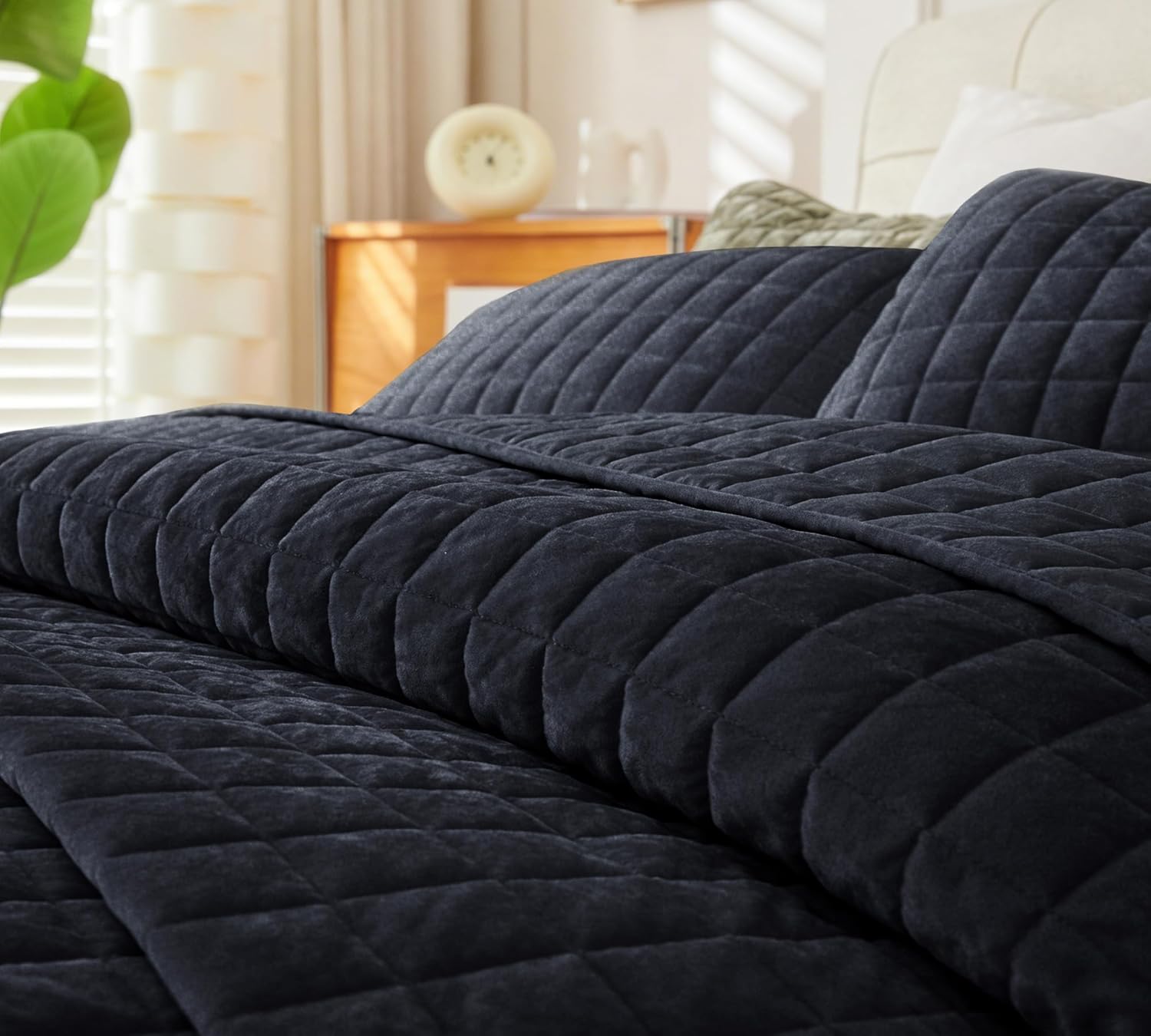 Luxurious Velvet Quilt California King Size Set 106" x118" Ultra Soft Bedding Set Quilted Bedspread Coverlet with 2 Matching Pillow Shams for All Seasons,Blue Gray - Image 9