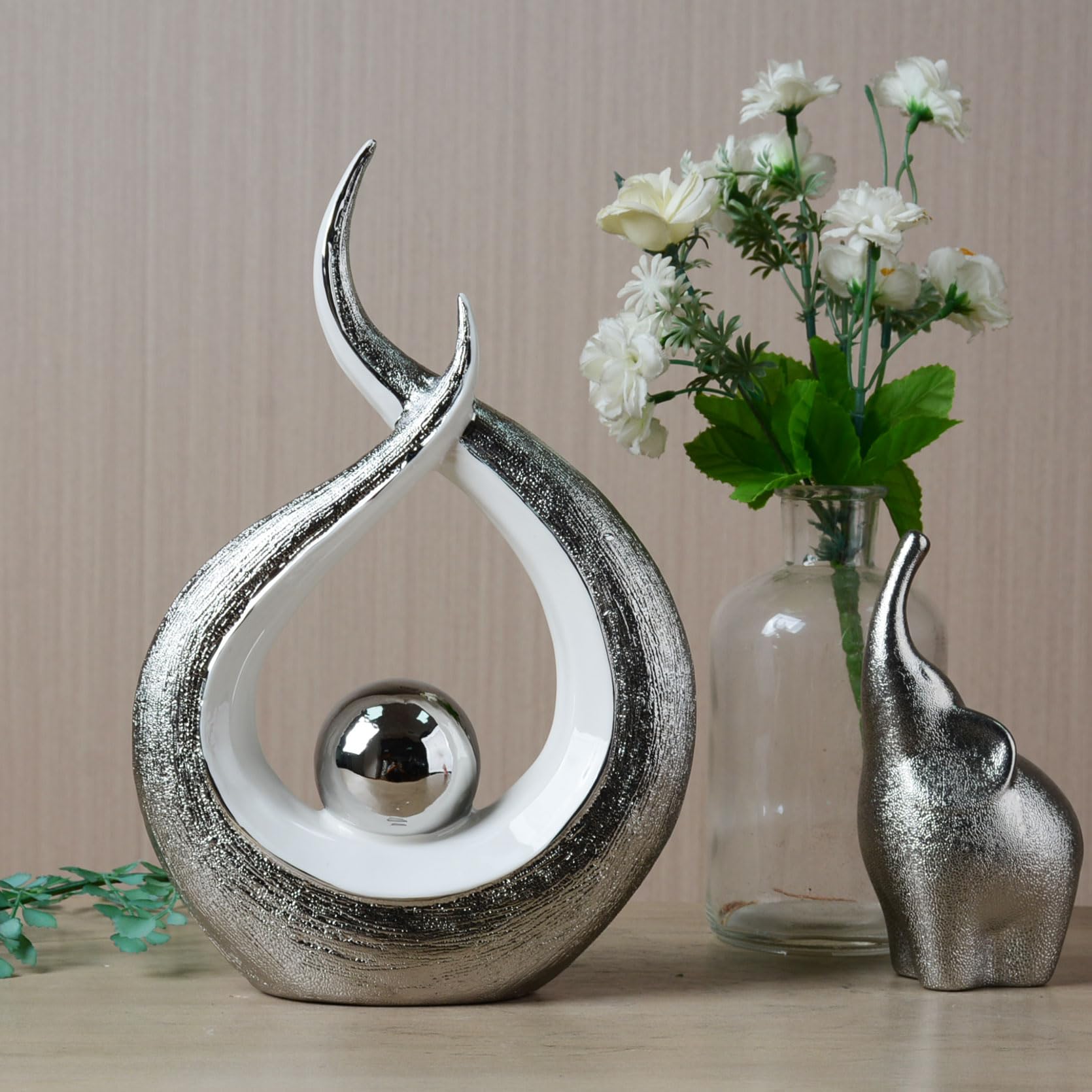 HAUCOZE Scultura Astratta Moderna Statua Decorazione Casa Figurina Mensola Arte Regalo per Casa Soggiorno Ufficio Ceramica 27cm