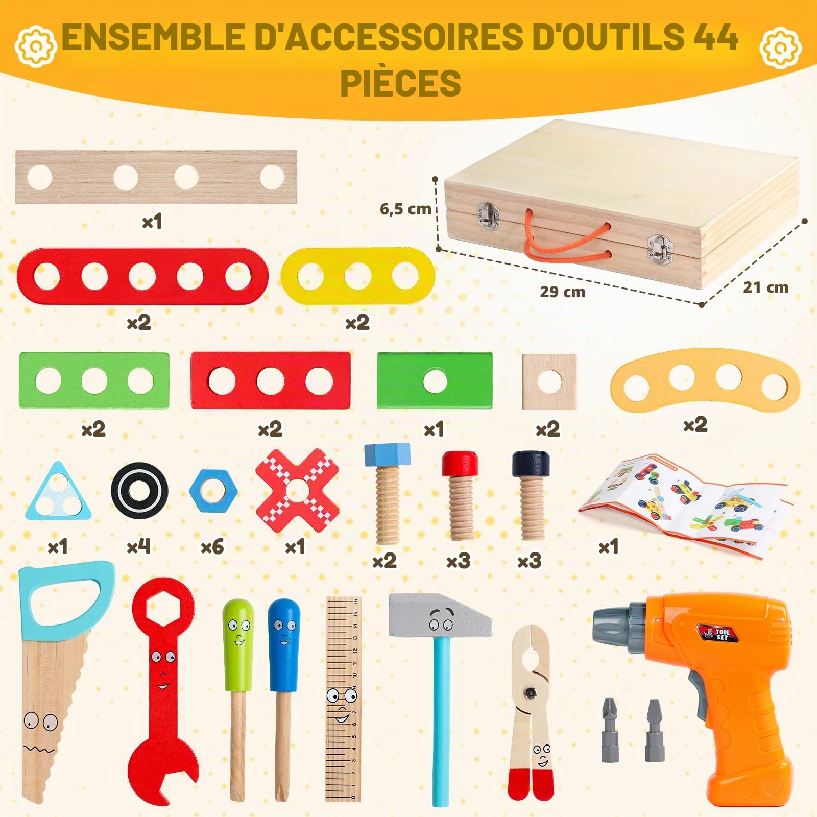 Jouet Enfant 3 Ans Montessori Jeux Enfant 3 Ans Boite a Outils Enfant avec Perceuse Jouet Garcon Fille 3 Ans Jeux Educatif Bricolage Cadeau Enfant Garcon 3 4 Ans Fille (44 Pièces)