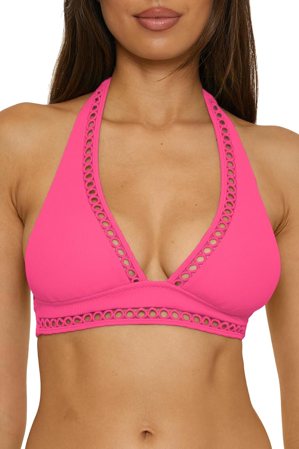 Becca Women's Modern Edge Halter Bikini Top, Adjustable, Tie Back, Swimwear Separates for Women