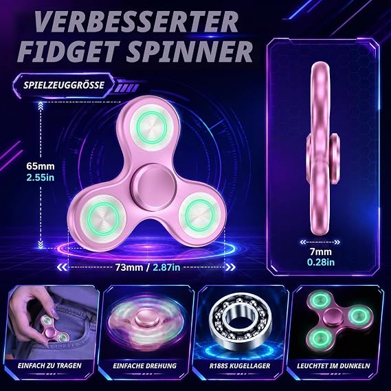 Coolden Fidget Spinner Metal Luminous Finger Fidget Toys for Children Adults Hand Spinner Stainless Steel Bearing Sensory Hand Spinner ADHD Anti-Stress Toy Fidget Toy Pink