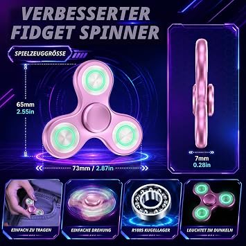 Coolden Fidget Spinner Metal Luminous Finger Fidget Toys for Children Adults Hand Spinner Stainless Steel Bearing Sensory Hand Spinner ADHD Anti-Stress Toy Fidget Toy Pink