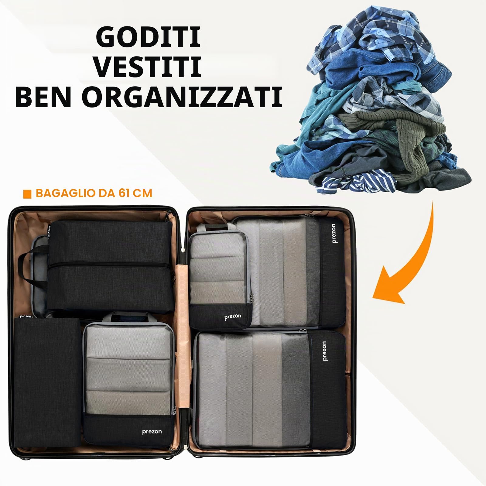 Cubi da viaggio compressibili, set di 4 organizer per valigie, organizer estensibile per valigie, organizer per valigie, cubi da viaggio per viaggi o per riporre oggetti a casa, Nero