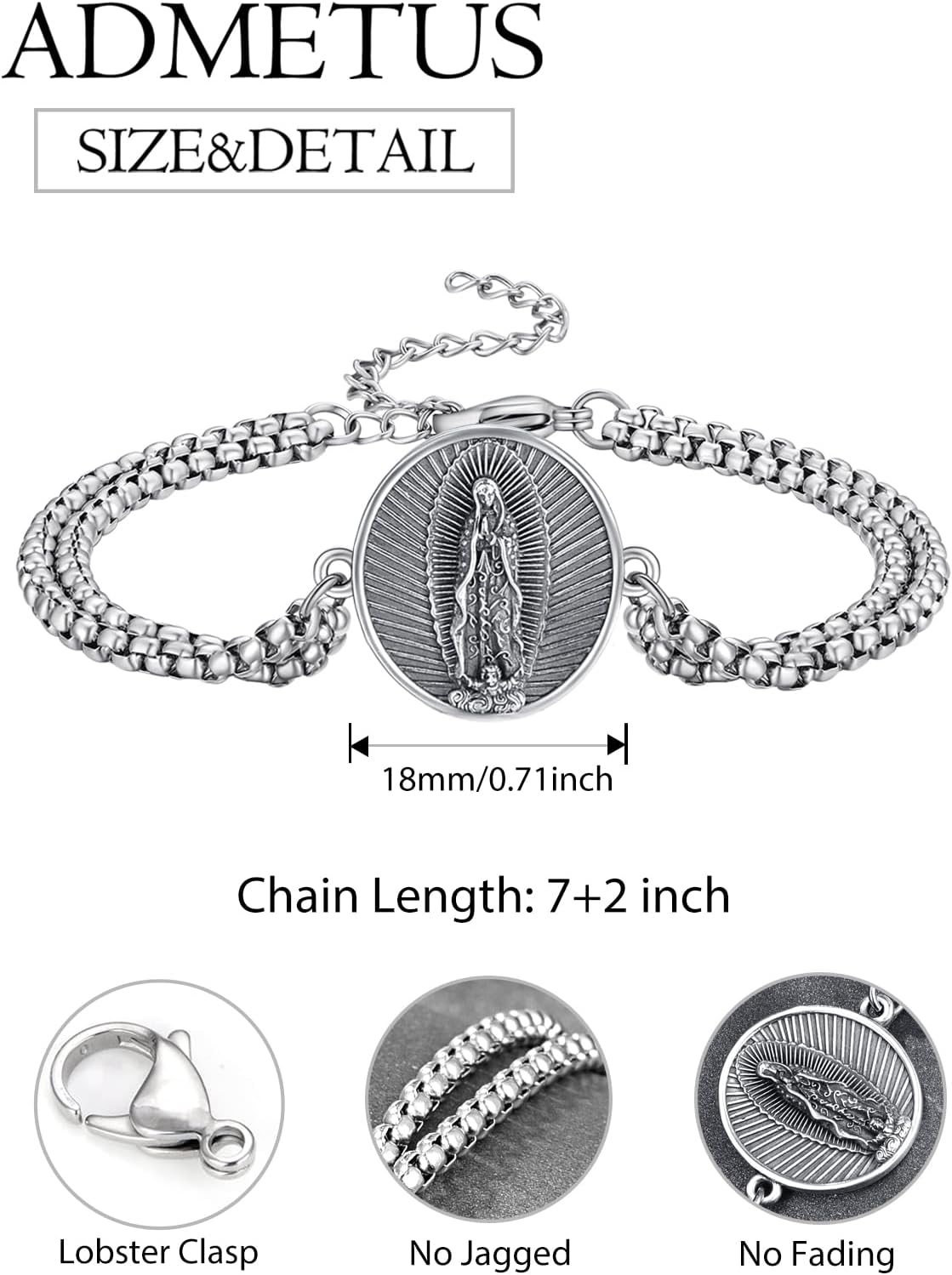 ADMETUS 925 Sterling Silver Patron Saint Bracelets - Sacred Relief & Engraving