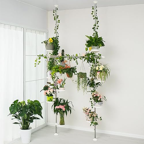 Miniatura 4 de BAOYOUNI - Soportes para plantas de interior con resorte, poste de doble tensión de metal, estante para flores, ahorro de espacio, estante de