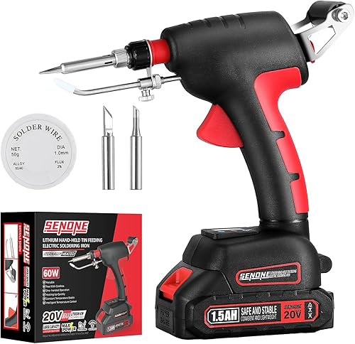 Kit de pistola de soldadura inalámbrica, 60 W de calentamiento rápido en 30 segundos, pistola de soldadura digital LCD de temperatura ajustable
