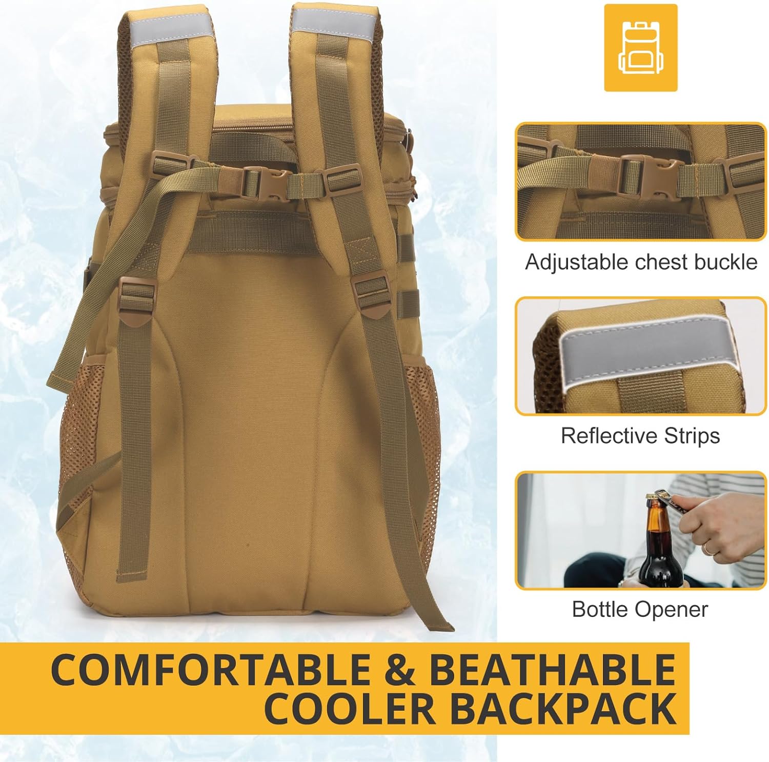Tactical Backpack Cooler,Soft Lightweight Leakproof Cooler Backpack,Insulated Cooler Bag,Portable Soft Cooler Bag Waterproof for Beach, Travel, Camping, Picnic, Hiking - Image 7