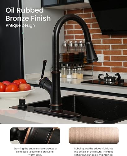 Vista 64 de APPASO Grifo de cocina con níquel cepillado extraíble, un solo mango de arco alto cuello de cisne moderno grifo de fregadero de cocina con placa