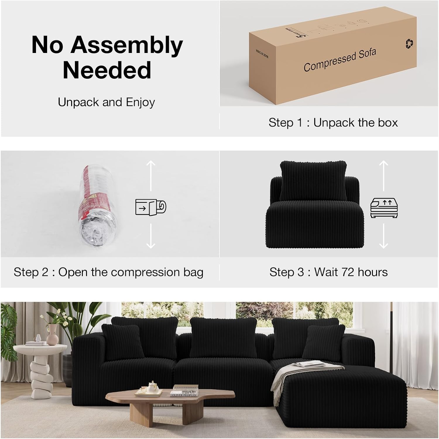 Novilla 106" Modular Sectional Sofa, Modern Cloud Sectional Couch with Smarts Coil® Support, L-Shape Boneless Couch for Living Room Apartments Bedroom, No Assembly Required (3 Seat w/ 1 Ottoman)