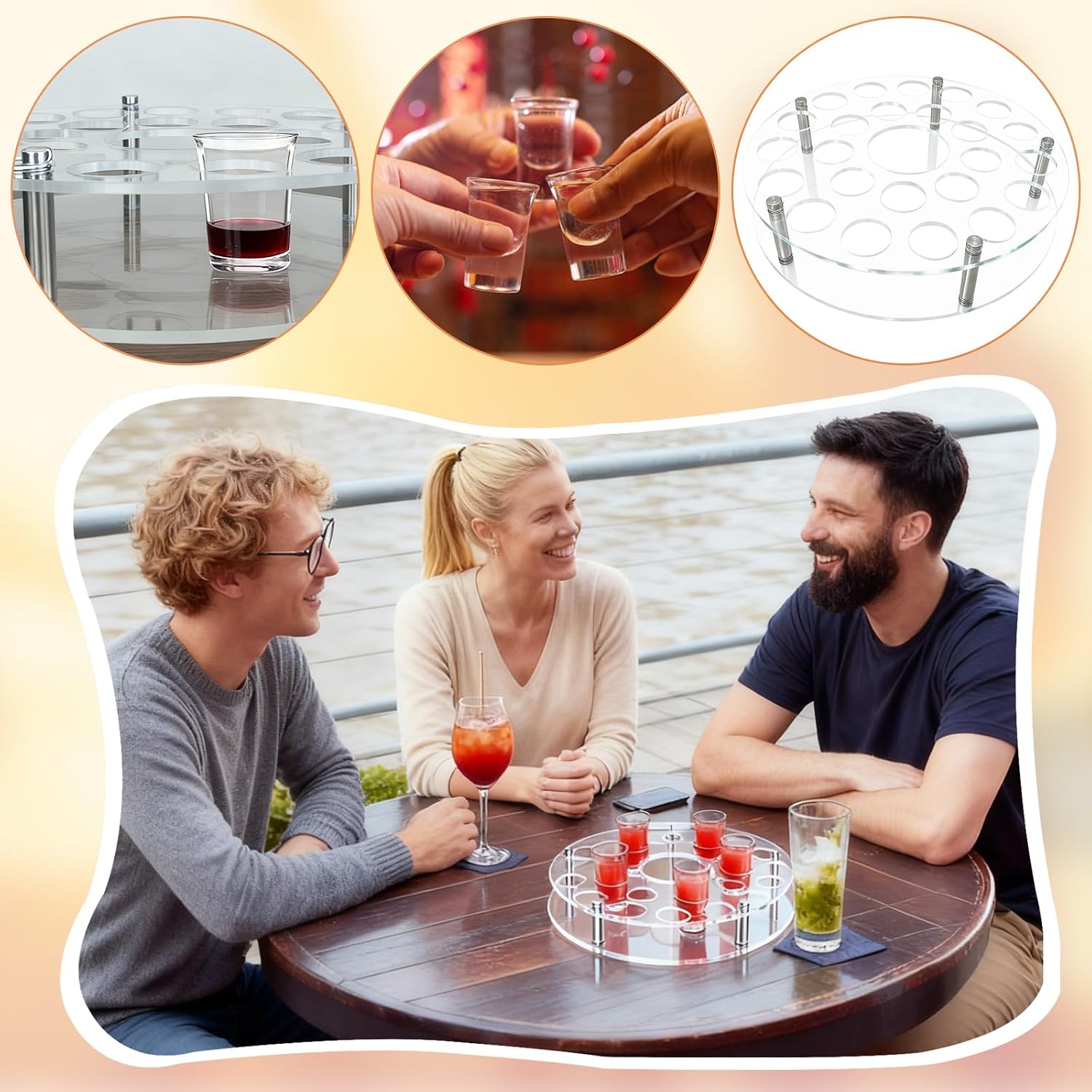 Shot Glass Tray Holder 1.5 Inch Hole Glasses Tray Convenient Serving Tray Wine Cup Organize Rack for Vodka Tequila Whiskey Liquor Gifts Party Weddings Club (25 Hole)