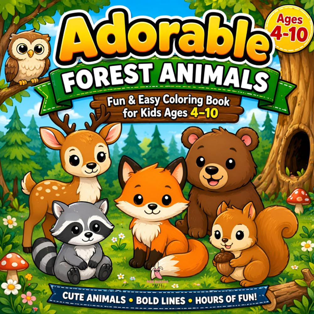Adorable Forest Animals: Fun & Easy Coloring Book for Kids Ages 4–10 (Adorable Animals Series)