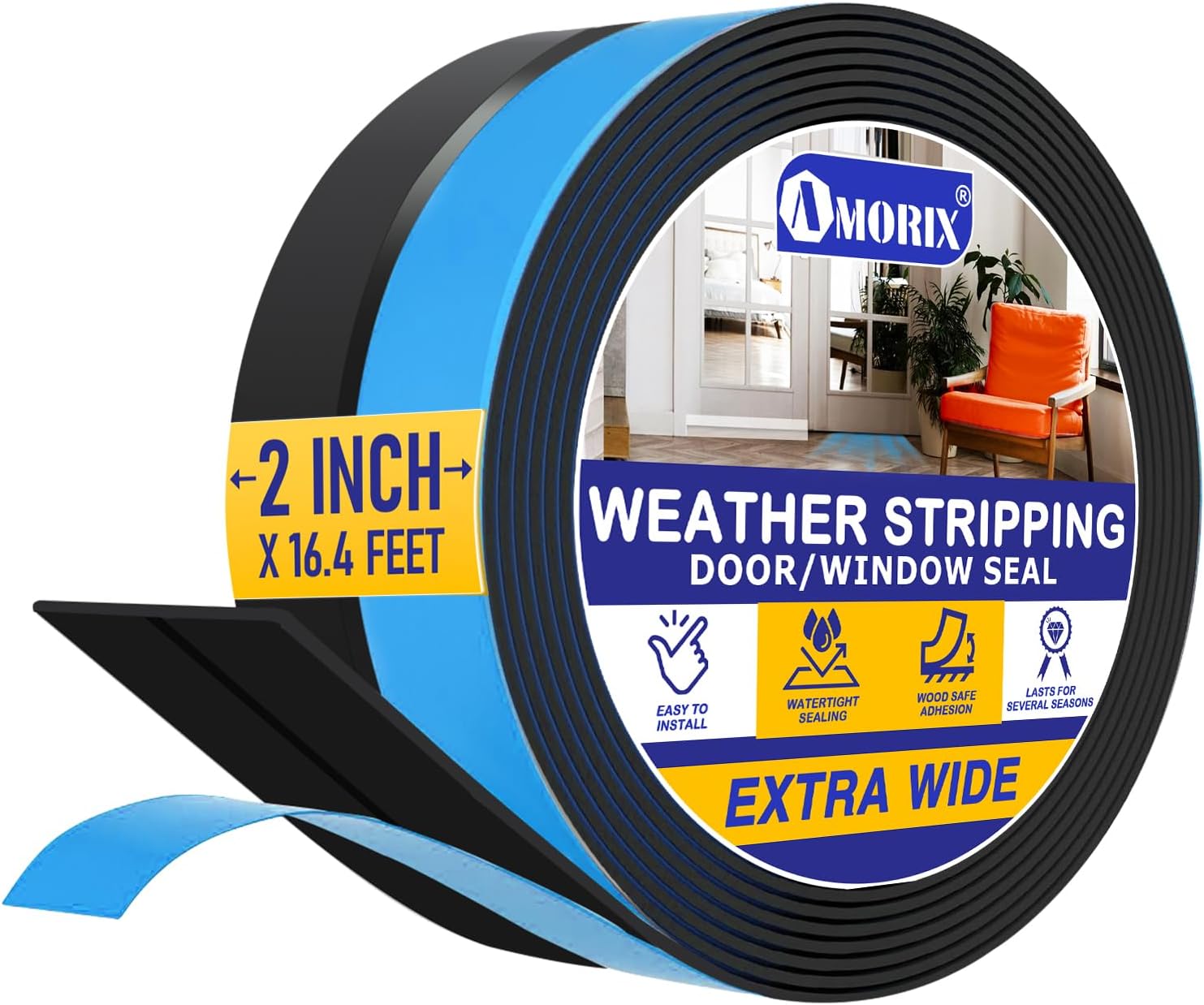 Weather Stripping 16.4FT(L) x 2in(W) Door Draft Stopper Silicone Seal Strip for House and Glass Shower, Door Sweep for Collision and Gaps of Doors and Windows, Weatherproof Soundproof (Black)