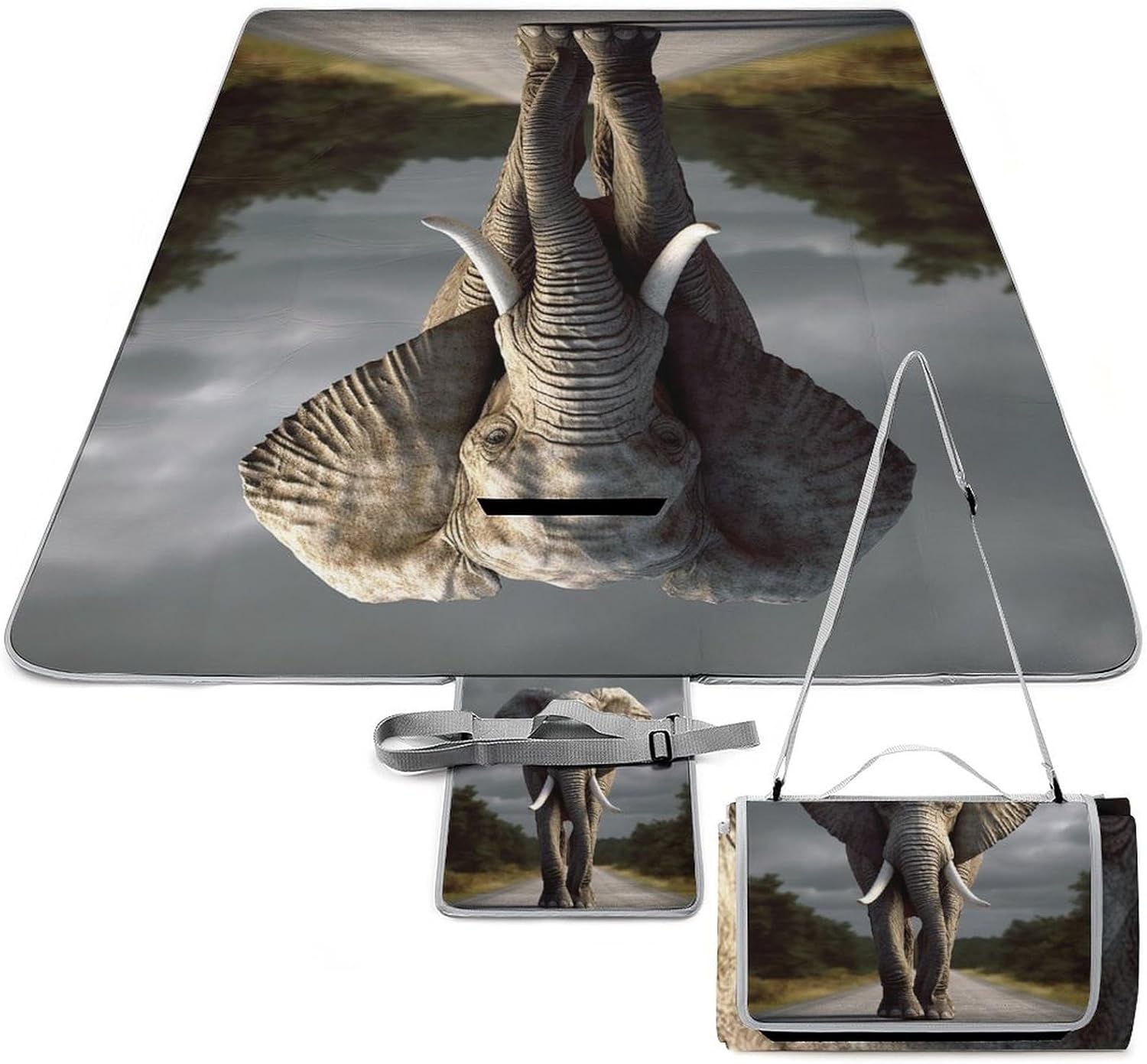 Picnic Mat Beach Blanket, 3D Elephant Printed Picnic Blankets Waterproof Foldable Extra Large,Square Picnic Mat,for Hiking Travelling Outdoor Camping,Parks