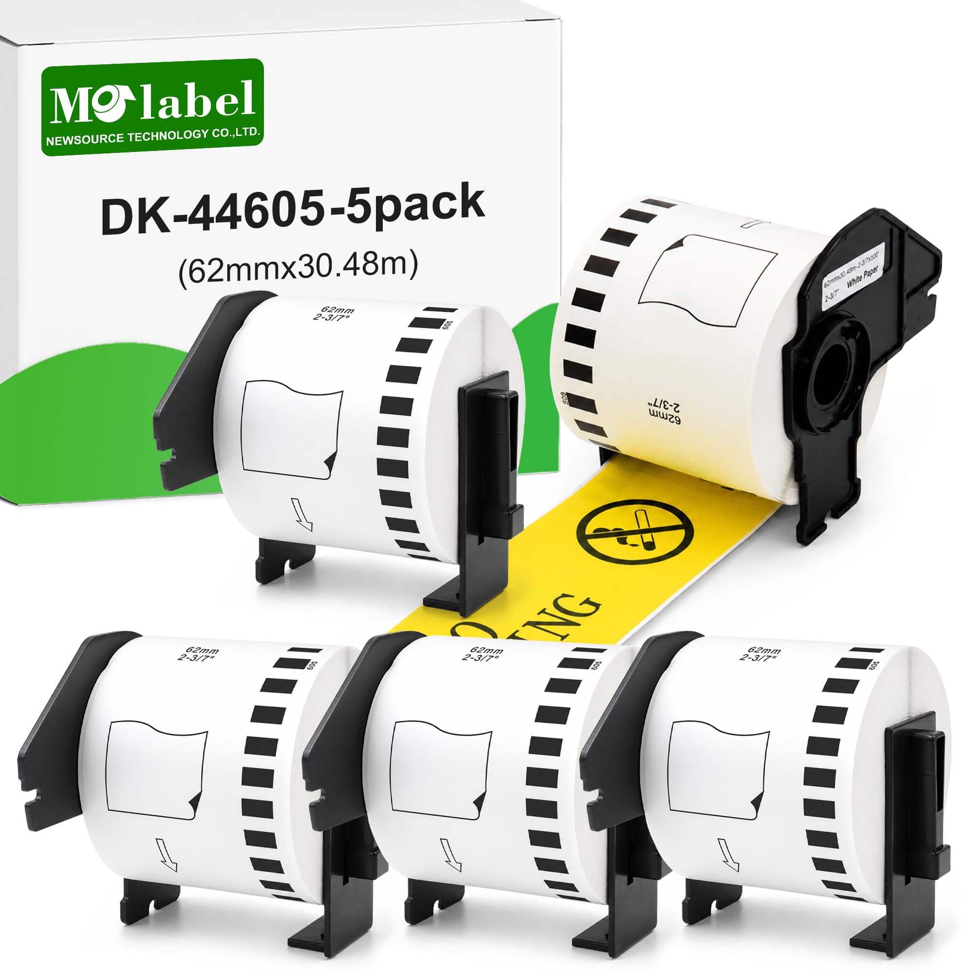 DK-44605 - Lote de 5 rollos de etiquetas indefinidas extraíbles (62 mm x 30,48 m) | Compatible con Brother QL-500, QL-550, QL-570, QL-700, QL-720NW, QL-800, QL-810W, QL-820NWB, QL-1050, QL-1100 y QL-1110NWB
