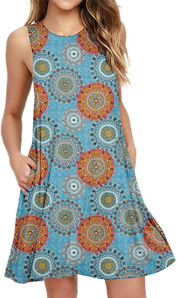 BISHUIGEWomen Summer Casual Round Neck T Shirt Dresses Beach Cover up Plain Tank Dress