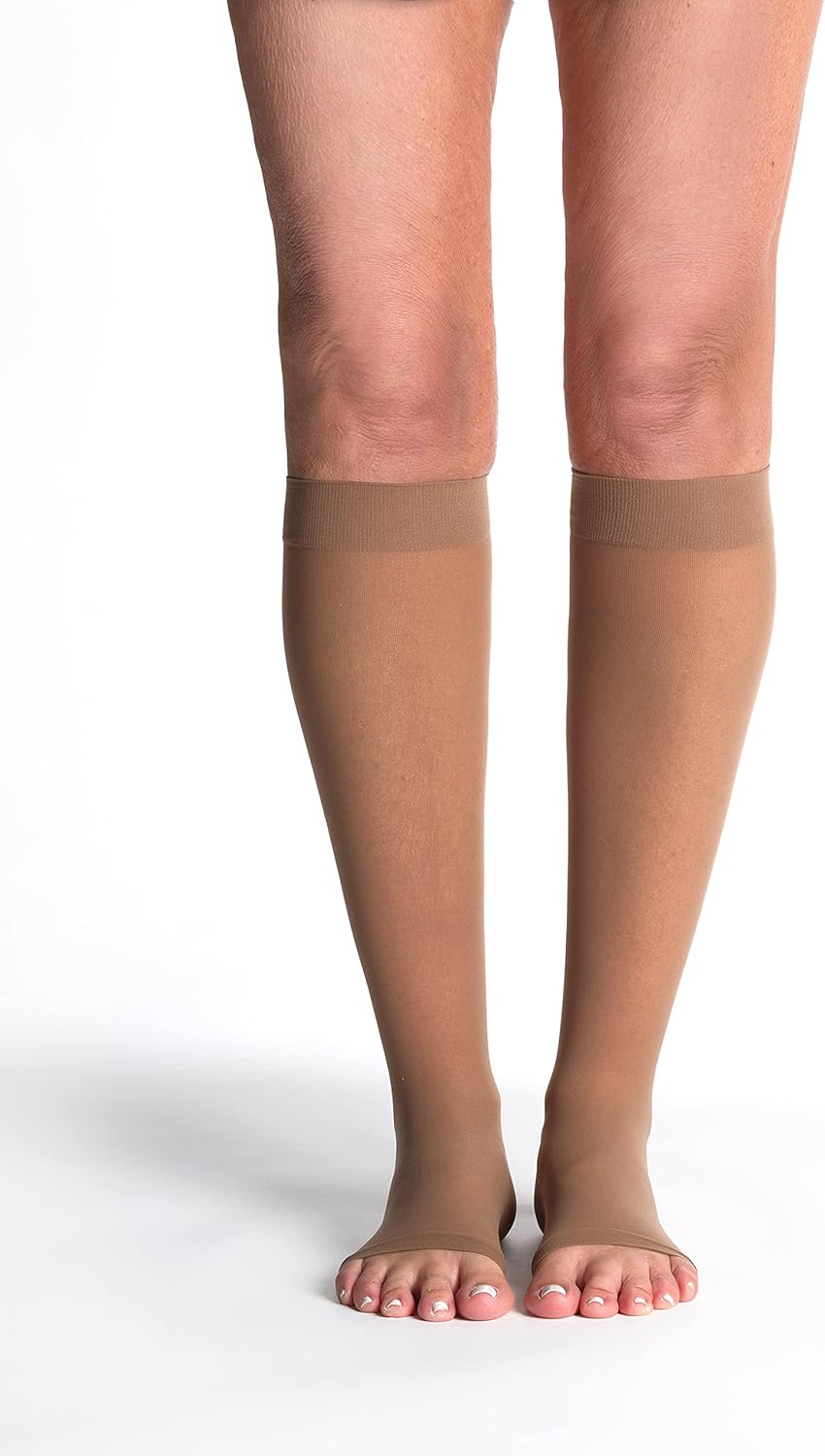 SIGVARIS Women’s Style Sheer 780 Open Toe Calf-High Socks 30-40mmHg - Cafe - Small Short