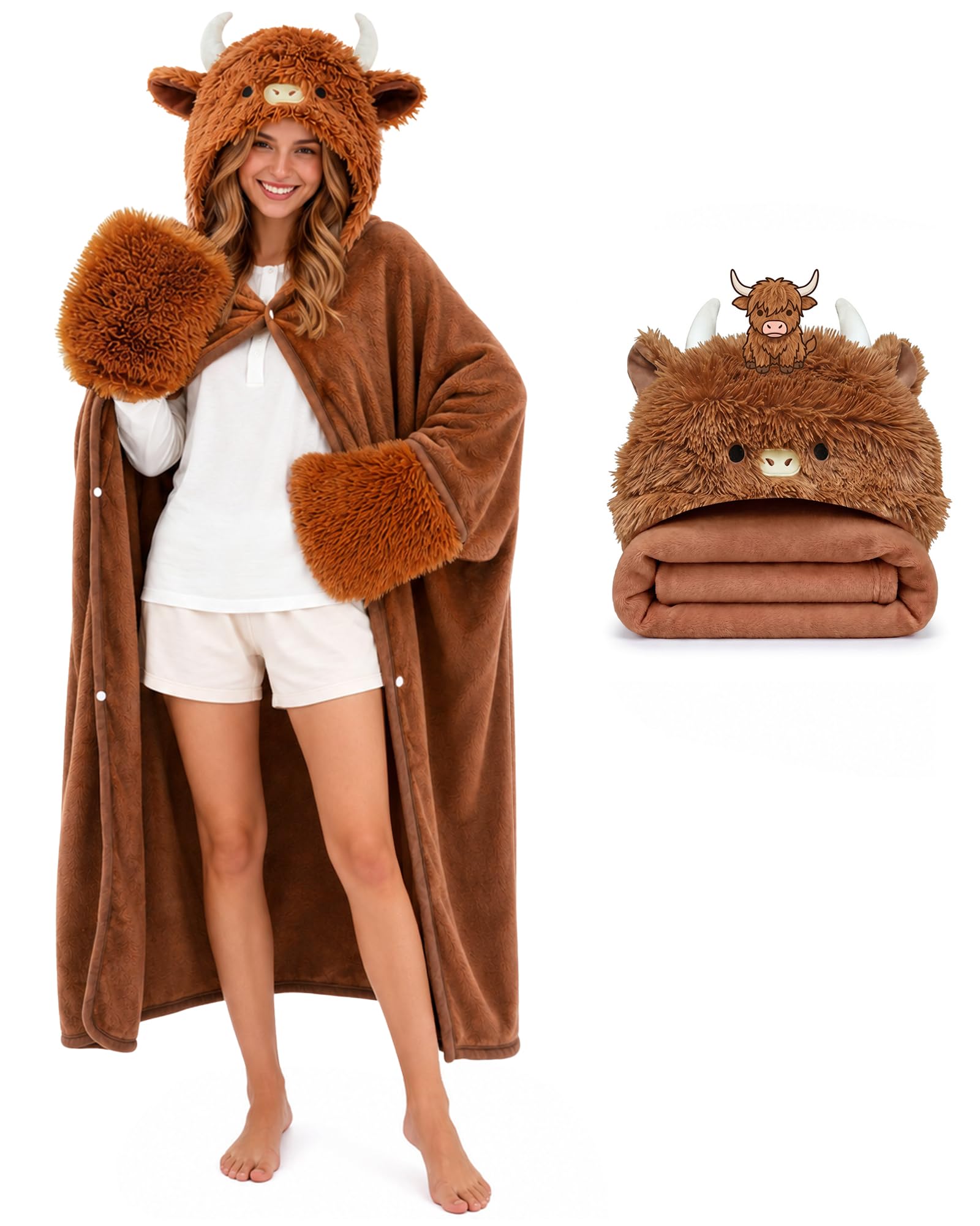 SQEQE Coperta indossabile oversize indossabile con cappuccio Kawaii coperta con cappuccio regali per donne ragazze uomini adulti 127 x 152 cm