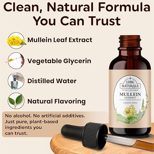 Miniatura 4 de Lung Naturals Gotas de gordolobo para pulmones, extracto concentrado de hoja de gordolobo 101 para salud respiratoria, sabor natural de fresa y