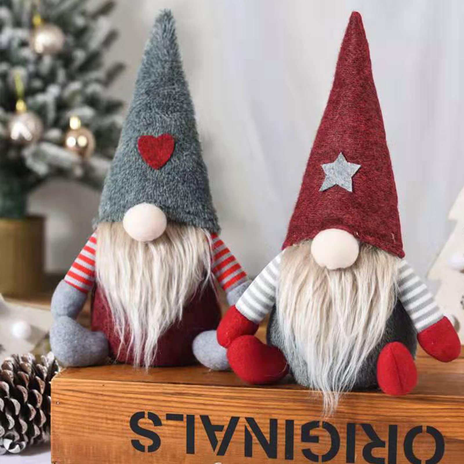 Set 3 Gnomi Natalizi Seduti 31 Cm - Decorazioni Natalizie Per Caminetto E Tavola - Folletti Peluche