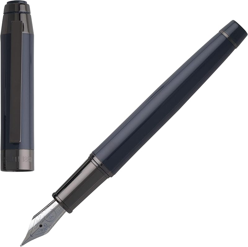 Cerruti NST9472N 1881 Heritage Dark Blue Stylo plume en laiton, couleur de l'encre bleu-gris, couleu