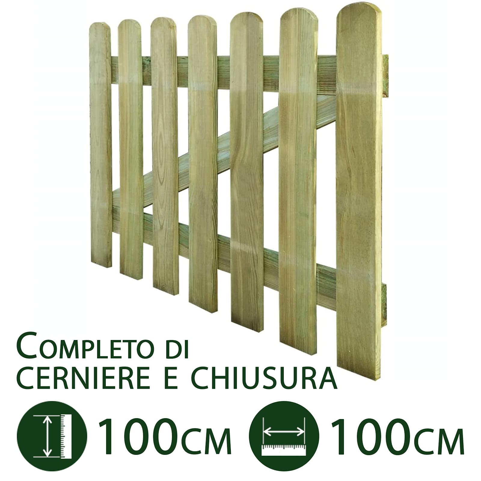NEXTRADEITALIA CF da 2PZ Cancelletto per steccato in Legno con Accessori Giardino e Recinzione CM 100 X 100 H cancello in doghe Esterno IMPREGNATO