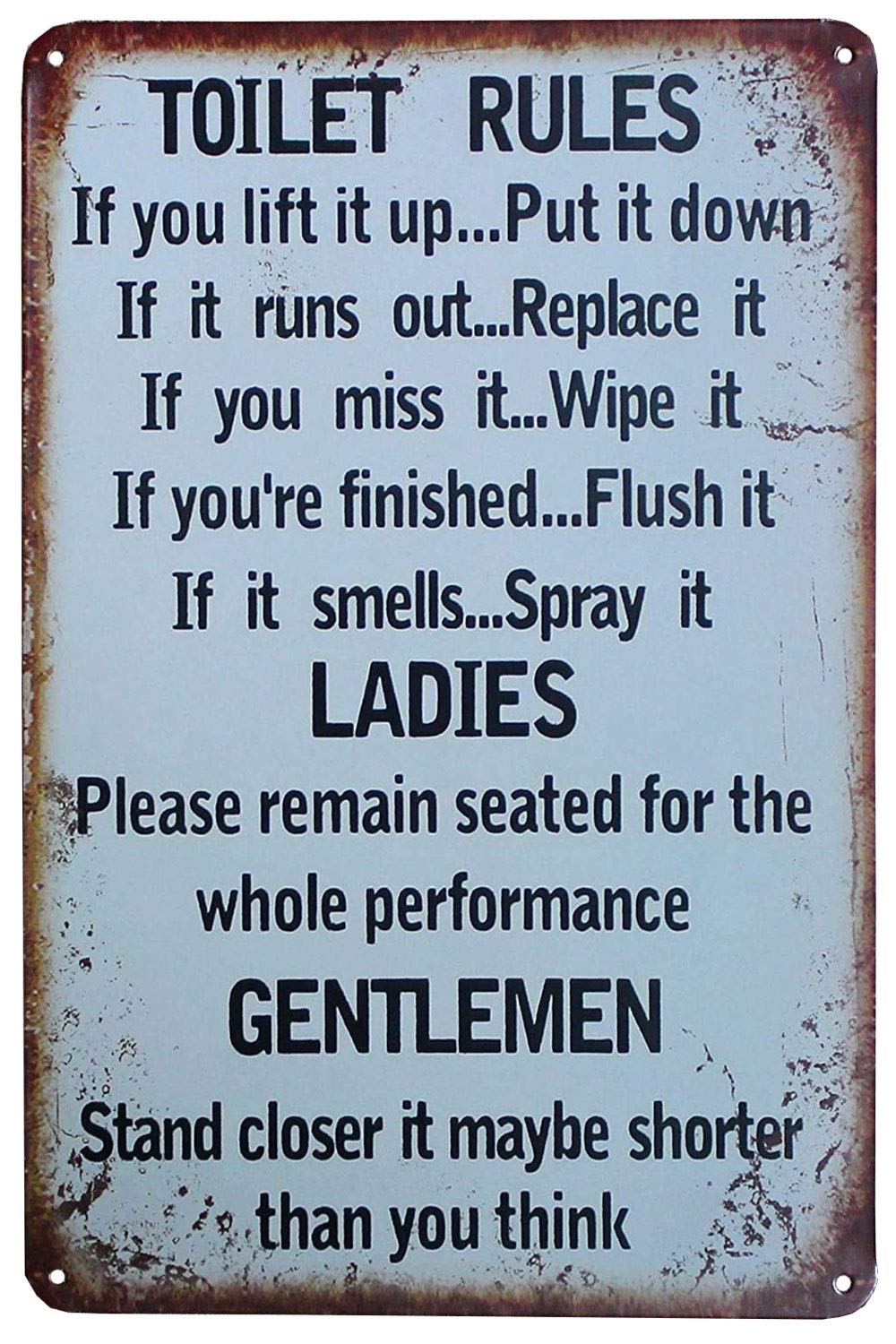 Hioni Toilet Rules Stand Closer, Metal Tin Sign, Vintage Plaque Wall Decor