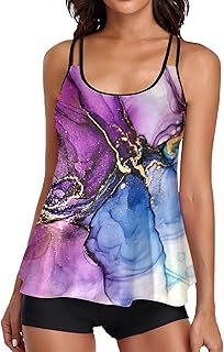 Camisetas de colores tankini para mujer con pantalones cortos, cuello redondo, camisetas sin mangas, trajes de baño, trajes de baño de 2 piezas, camisetas sin mangas para hombre