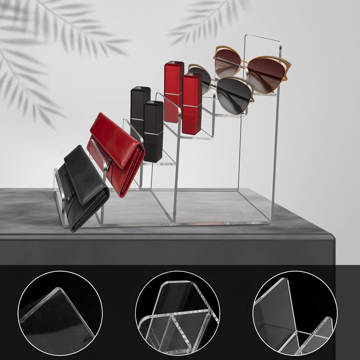 Acrylic Wallet Display Stand Purse Handbag Organizer, Clear Jewelry Riser Display Stand Purse Display Rack, Acrylic Display Shelf for Cosmetic Perfume Jewelry Sunglasses Handbag (2 PCS-4 Tier)