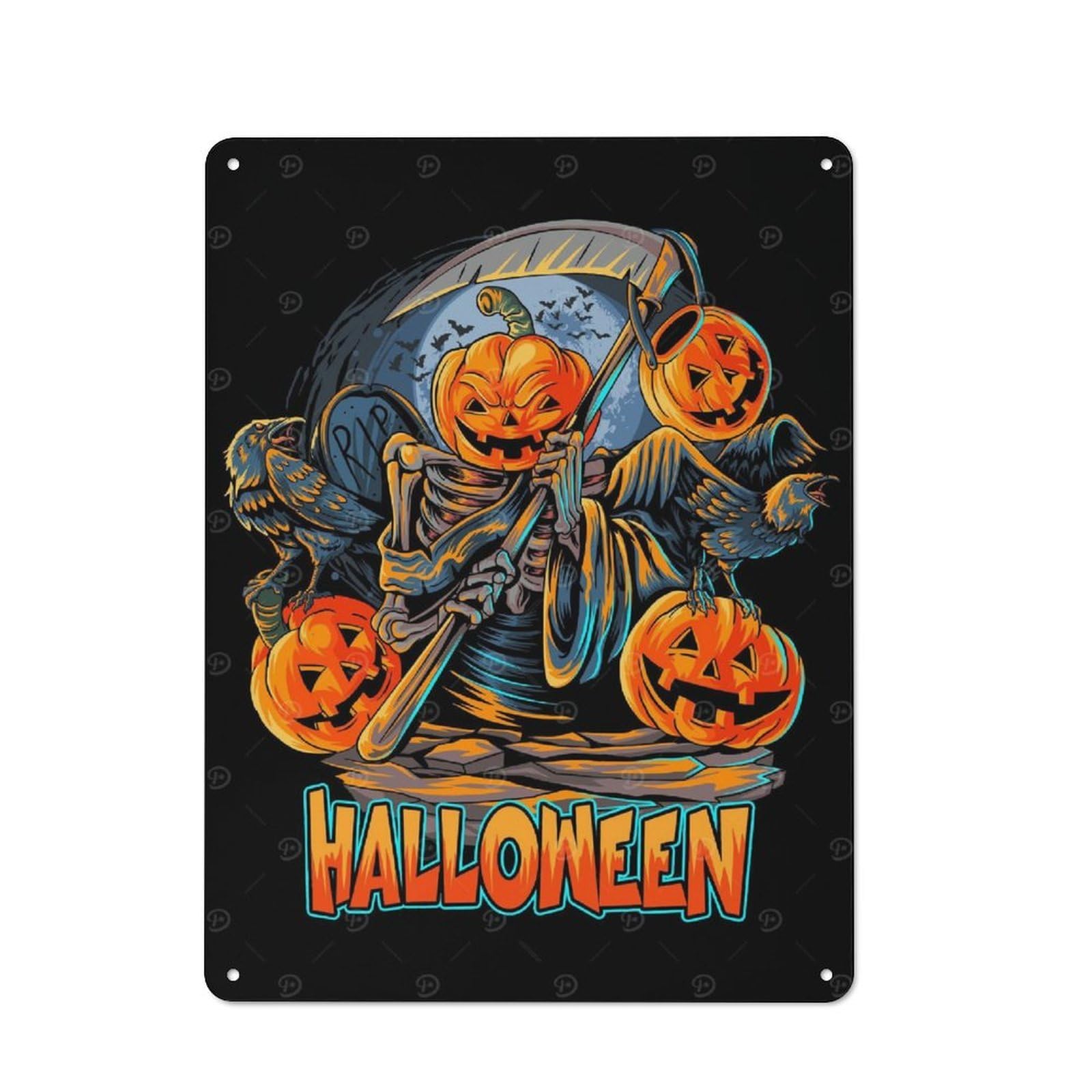 Ghost Pumpkin Cottage Style Metal Wall Decor 40x30cm, Farmhouse Metal Sign for Farmhouse Kitchen, Pantry Or Dining Area