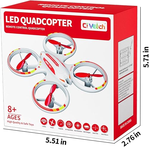 Miniatura 7 de Mini dron para niños 4-6-8-10-12, RC Drone Quadcopter Juguetes al aire libre con LED colorido, una tecla Take Off-Landing, modo sin cabeza, giro de