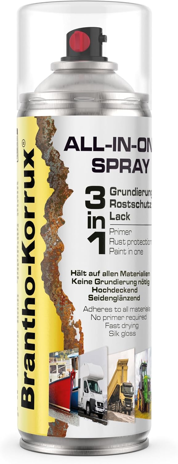 Brantho Korrux 3 in 1 Rust Protection Paint   All-in-One Spray Can Primer Rust Protection and Paint   400 ml Spray Can RAL9005   Jet Black Silk Gloss