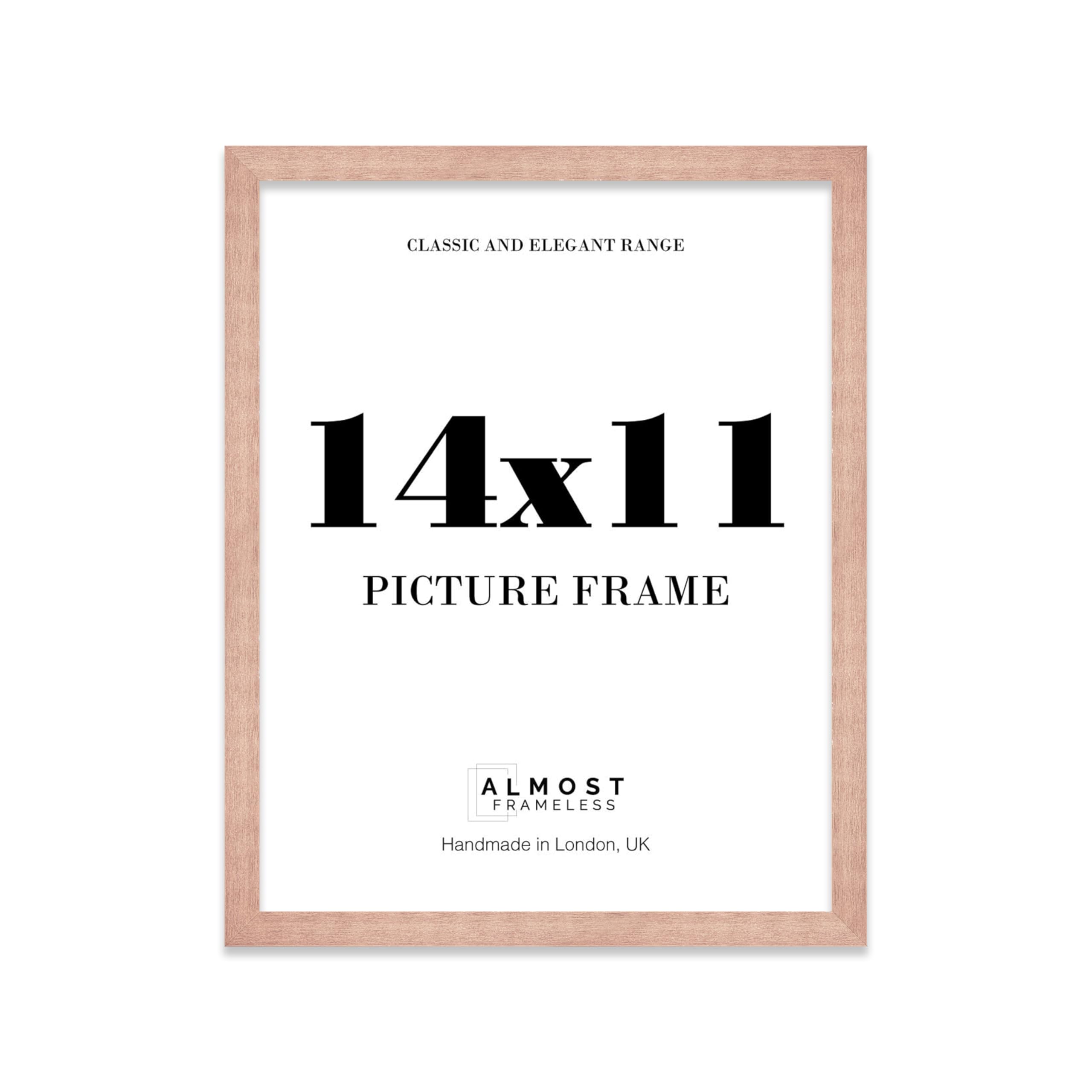 Almost Frameless 14x11 Copper Picture Frame 14"x11"(35.6x27.9cm) Poster, Photo, Artwork, or Print. Thin Edge Slim Frame Portrait and Landscape Display with Wall Hooks