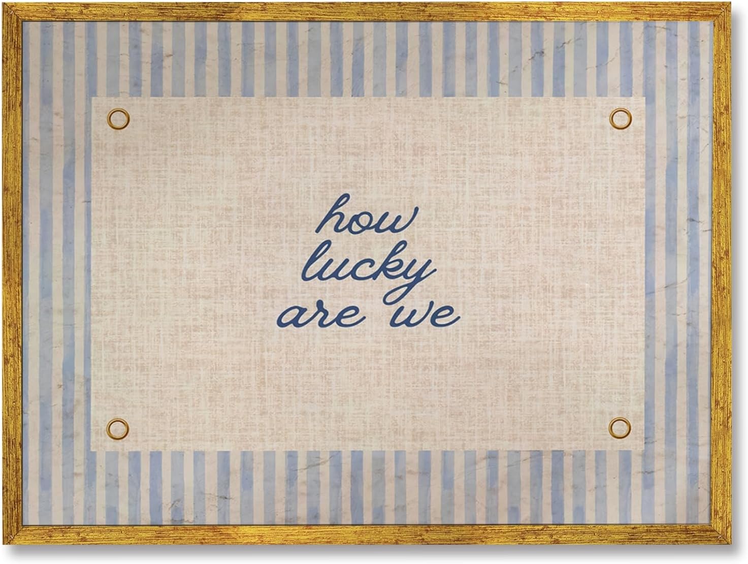 EQUEEN Golden Frame Blue Positive Wall Art How Lucky Are We Poster Trendy Aesthetic Home Wall Decor Typography Canvas Print Vintage Aesthetic for Dorm Bedroom 12x16inch