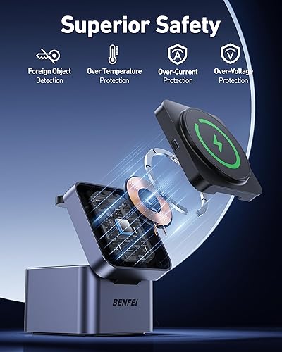Miniatura 5 de BENFEI Soporte de carga MagSafe plegable 3 en 1, estación de carga inalámbrica para iPhone 1615141312, Apple Watch y AirPods, diseño de cubo