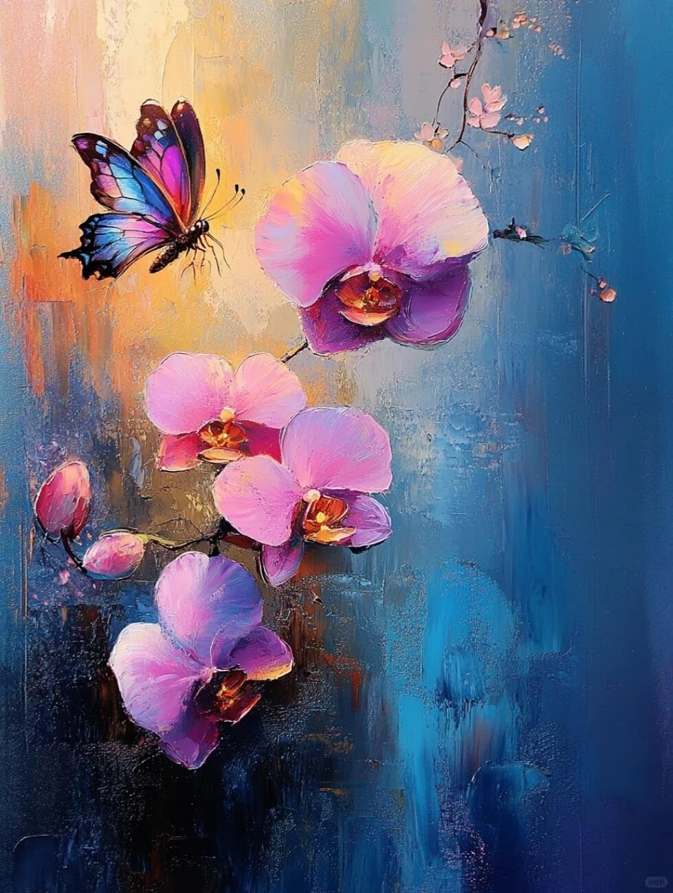 Henypt Q Cross Stitch Kit Orchids And Butterflies Flowers Diy Arts Aand Craft Kit For Beginners The Elderly With Accessories Handmade Diy/Gifts 14Ct 50X70cm